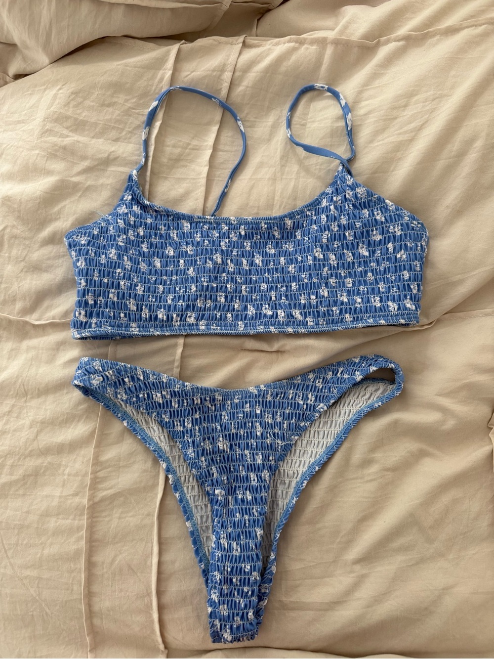 Blue Smocked Two-Piece Bikini Set